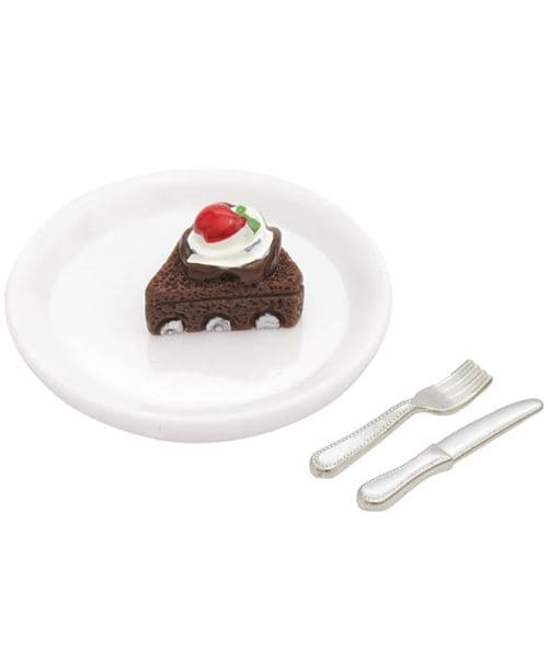Gâteau au chocolat miniature dans assiette + couverts - Rico Design(...) - Bois